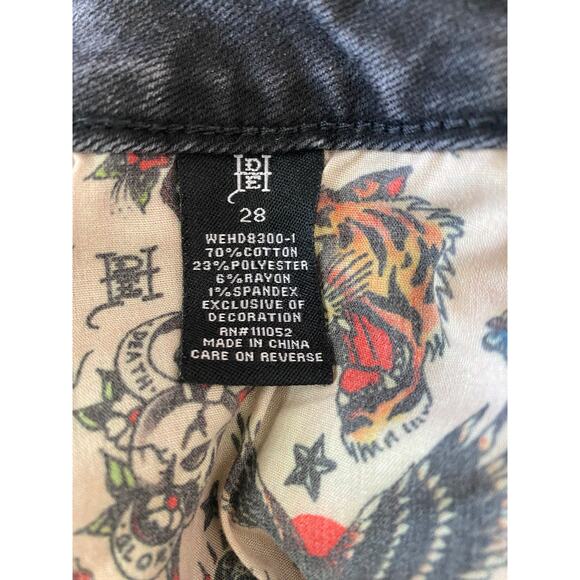 Ed Hardy Jeans Size 28 | Black Denim Skull Tattoo Graphic Y2K 90s Style - Picture 5 of 14